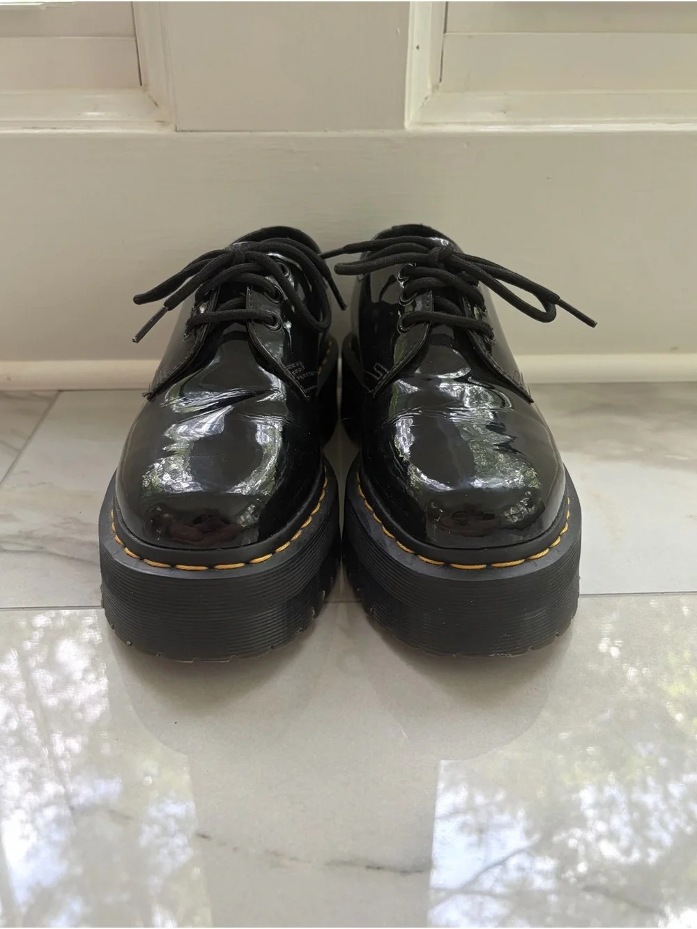 Dr. Martens Black 1461 Patent Leather Platform Quad Oxford Loafers
